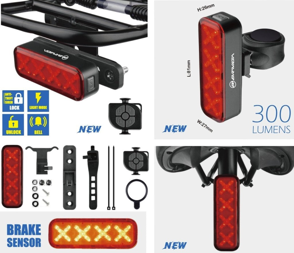 Briviga 300 Lümen Usb Şarjlı Akıllı Arka Lamba Sensör Uzaktan Kumanda E-Zil ve Alarm LW-R300 260021