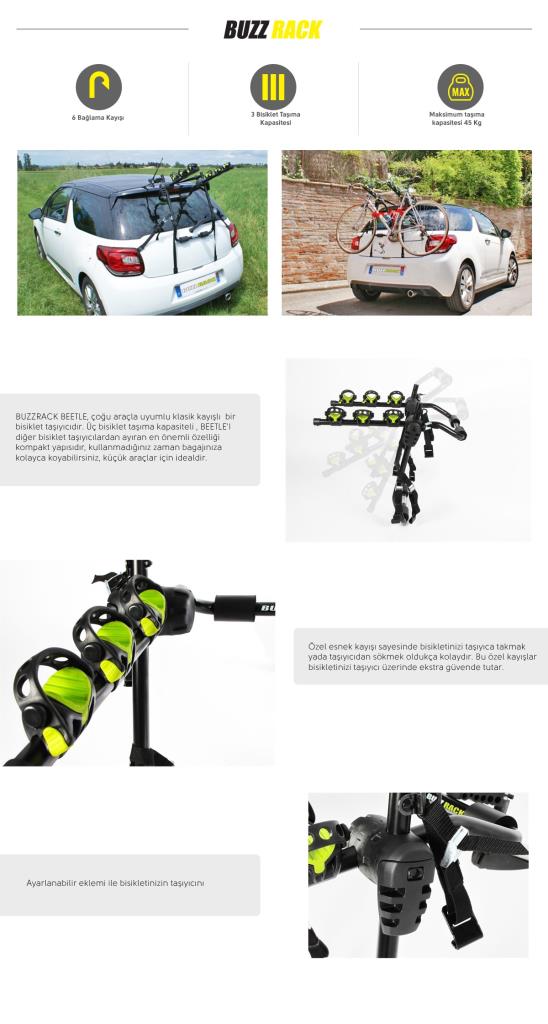 Buzz Rack Bagaj Üstü Bisiklet Taşıyıcı Beetle 3'Lü