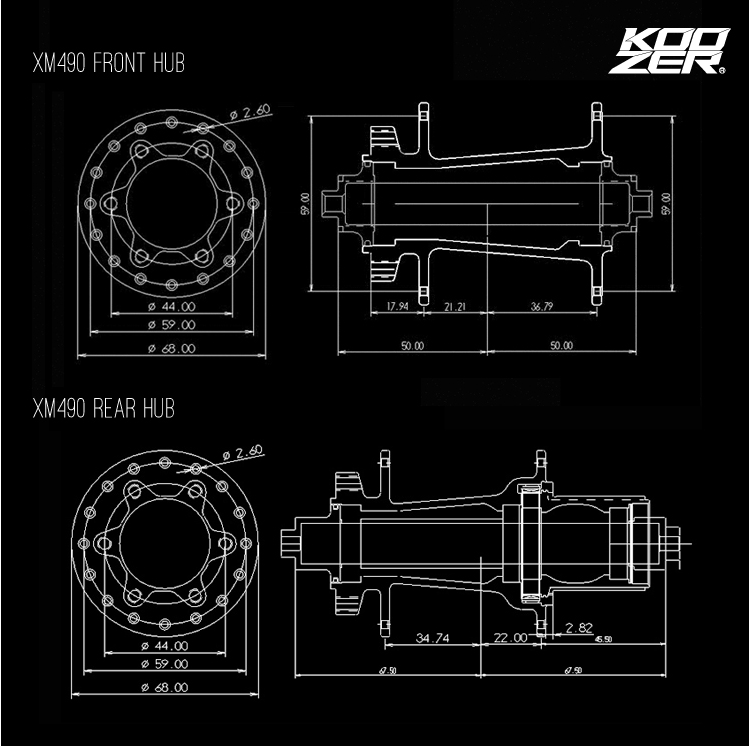 Комплект ступиц передних и задних подшипников Koozer Xm490, 32 отверстия, QR-защелка, 6 винтов, совместимый с диском