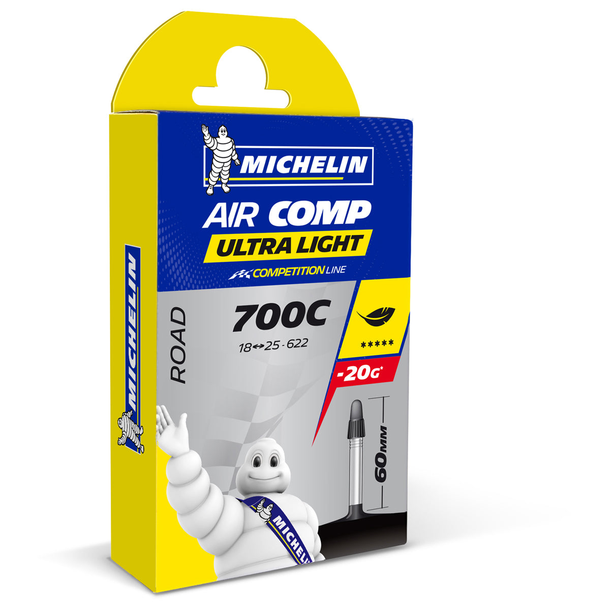 Michelin AirComp Ultralight 700x18-23 Presta, внутренняя шина 60 мм
