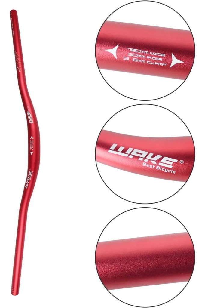 Wake Aluminum Handlebar 780mm Riser 31.8mm Red
