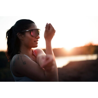 BLIZ Hero Sunglasses Nano Optics Nordic Light Matt Black Frame Begonia With Blue Multi Lens ZB70100242