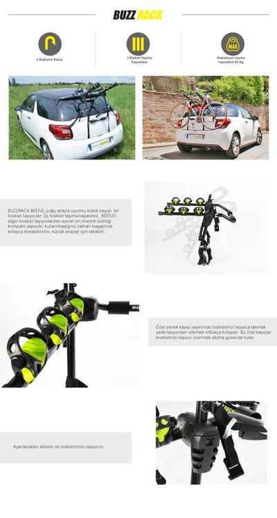 Buzz Rack Bagaj Üstü Bisiklet Taşıyıcı Beetle 3'Lü