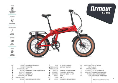 Loop Armour Elektrikli Fat Bike Çift Süspansiyon 20 Jant Kırmızı Siyah