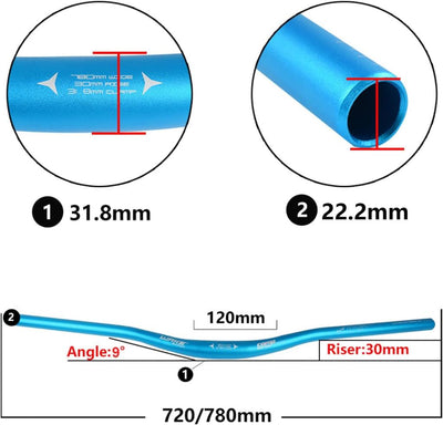 Wake Aluminum Handlebar 780mm Riser 31.8mm Blue