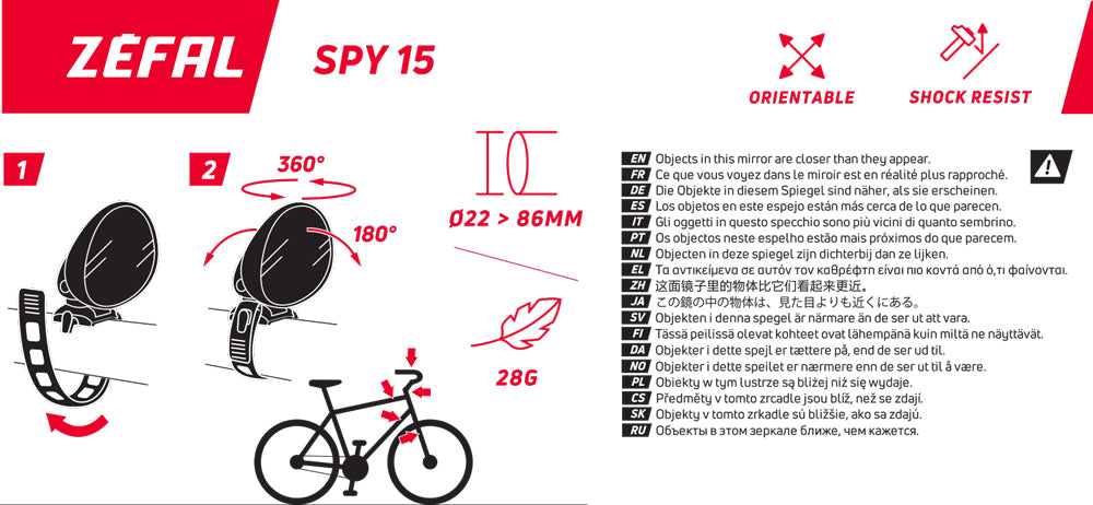 Zefal SPY 15 Kelepçeli Bisiklet Aynası